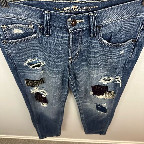 Abercrombie & Fitch Distressed Patchwork Boyfriend Straight Denim Jeans Size 2 - Picture 3 of 12